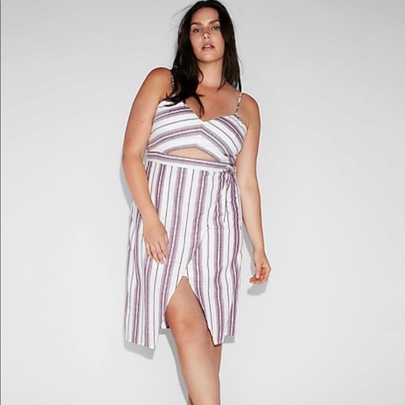 Express | Dresses | Nwt Plus Size Striped Cutout Wrap Midi Dress | Poshmark